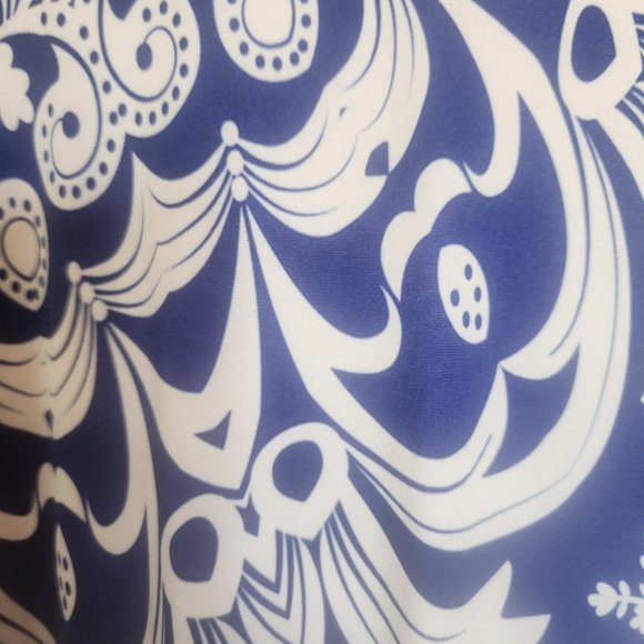 Lily Navy and Beige Damask Ruched Open Cardigan Sz 1X - Picture 4 of 7